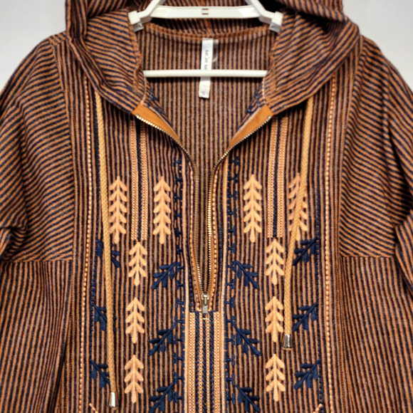 MUR MUR Hoodie Womens Small Brown Navy Embroidered Boho Tunic Cotton Boho Rustic - Picture 4 of 12